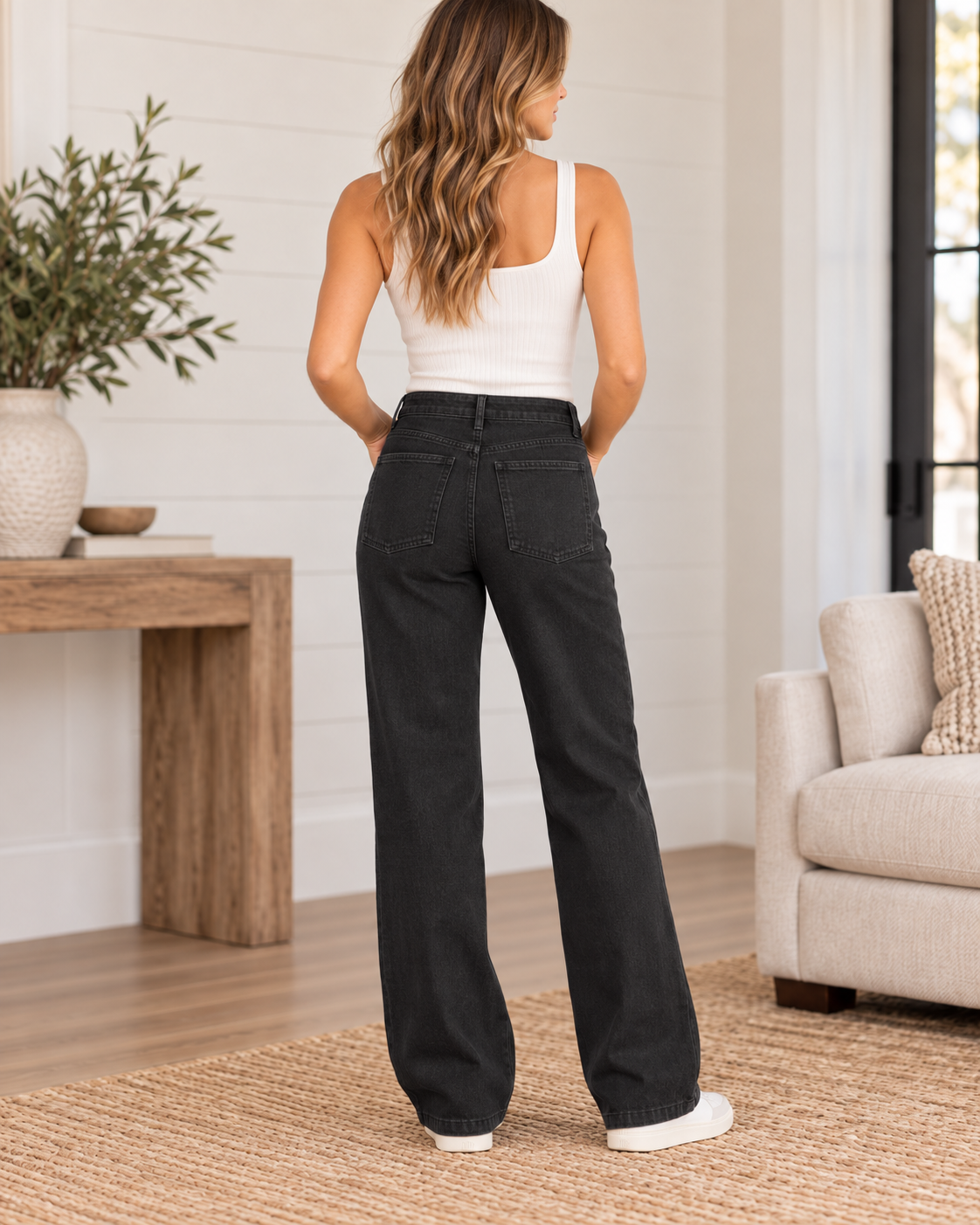 Zenana Washed Black High-Rise Patch Pocket Jeans